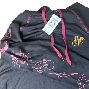 Torrid Harry Potter Magical Icons Hoodie Womens 1 Black NWT Graphic Gold Logo